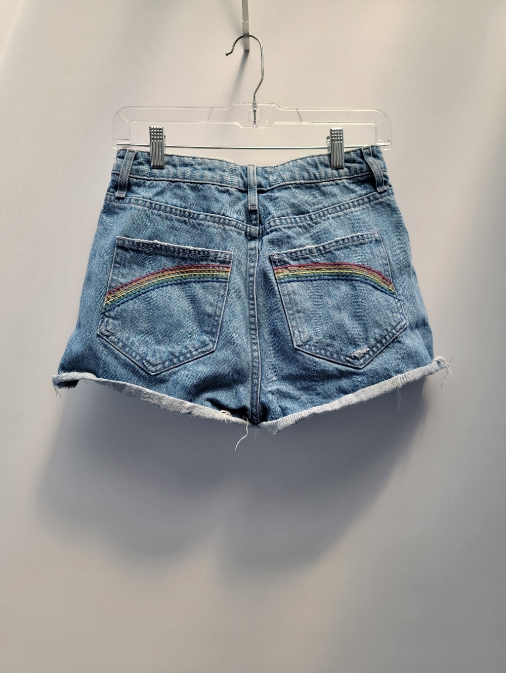 Show Me Your Mumu Blue Arizona High Waisted Shorts Size 25 Blue Rainbow Pockets